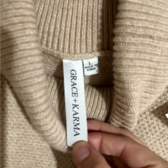 Grace + Karma Cream Cowl Turtleneck Sweater with Fringe Detail - Picture 5 of 5